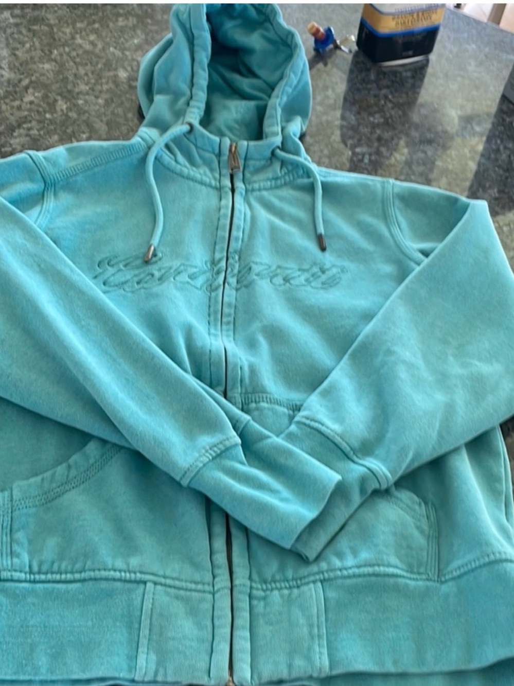 Carhartt Teal Zip Hoodie with Gold Logo